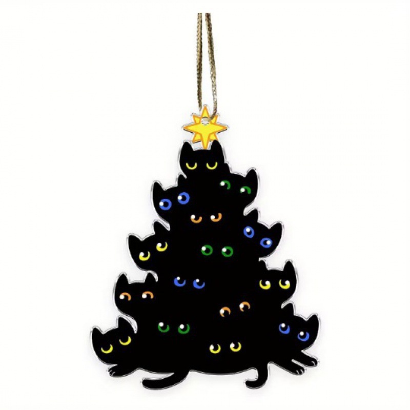 Creativo transfronterizo nuevo 20223 negro gato expresión divertida casa árbol de Navidad decoraciones adornos de acrílico colgante image 27