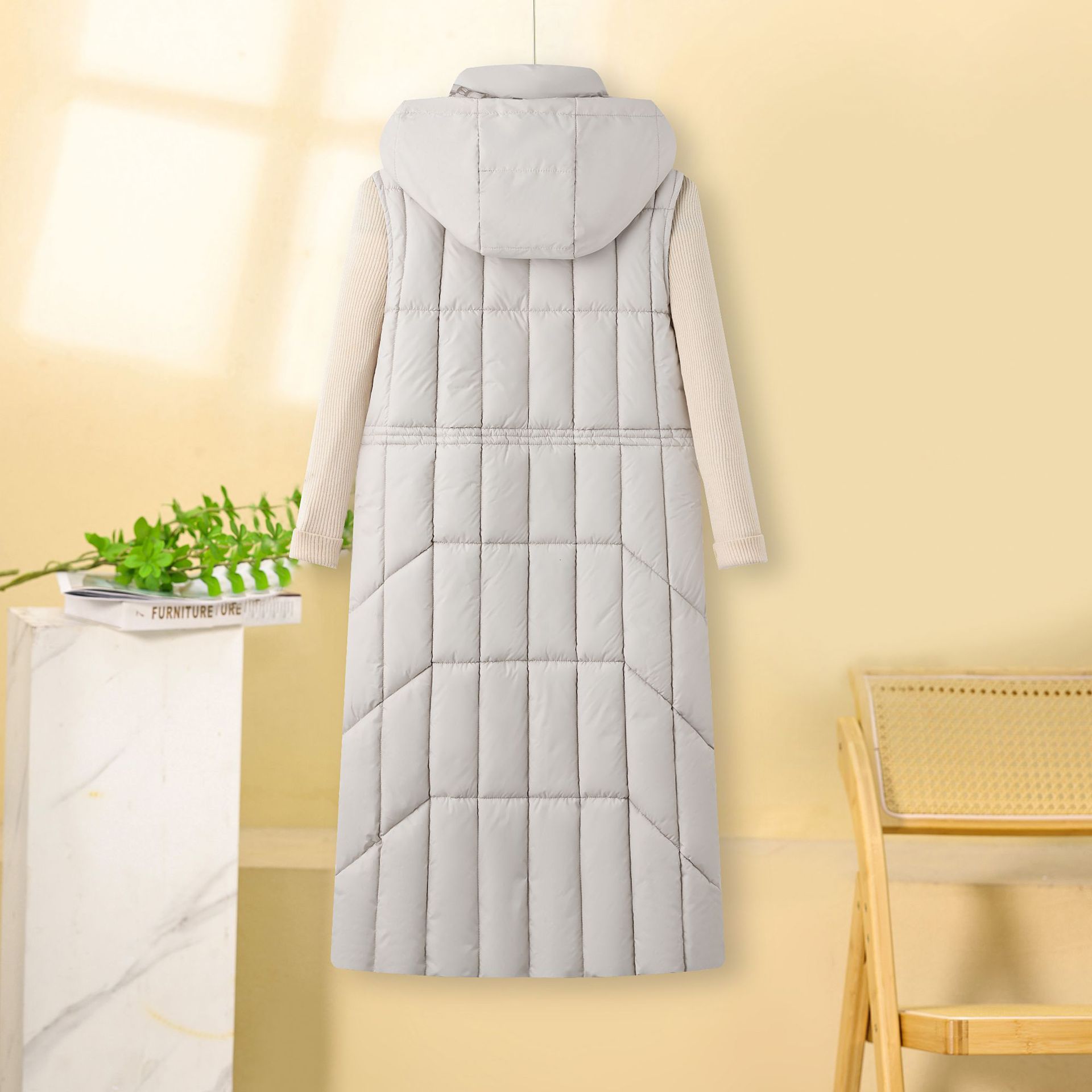 Cappotto gilet in cotone double face da donna – Piumino lungo e sottile invernale coreano, caldo capospalla reversibile (nero/bianco sporco/marrone/cachi, L-XXXL)_voghion.com