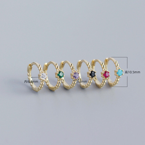 YHE0188 European and American cross-border S925 sterling silver INS style round bead earrings, diamond earrings, ear buckles, versatile silver earrings