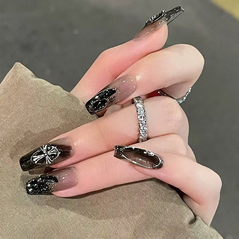 French-style Dark Croheart Armor Removable Long High-end Sense Ins Pure Desire Nail Art False Nail Patch