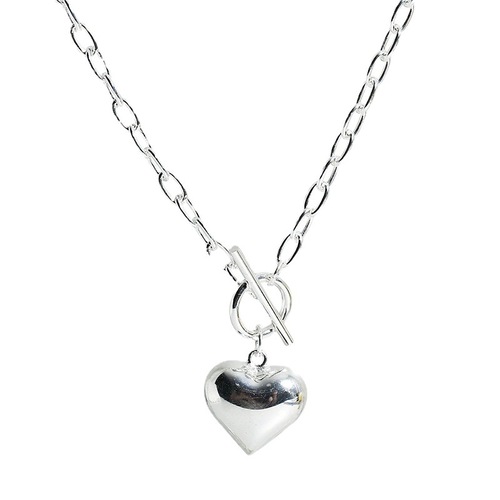 Korean Version 925 Silver 3D Heart OT Pendant Necklace for Women, Retro Fashion, Elegant Hip-Hop Peach Heart Clavicle Chain, Literary Trend
