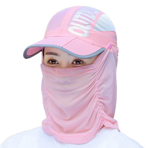 Sunscreen hat for women, summer outdoor quick-drying face mask gauze face covering sun hat, UV protection folding cycling sun hat
