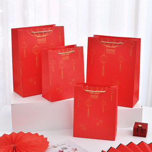 Chinese style gift bag New Year festive tote bag gift box packaging bag in stock red gift paper bag gift bag