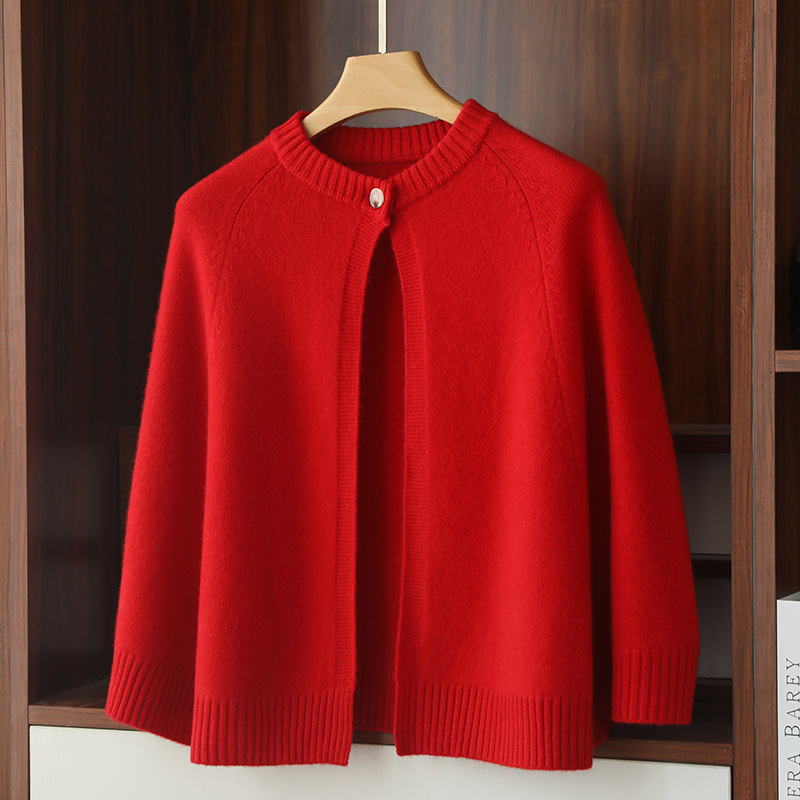 100% Wool Shawl Cape Coat Women's New Chinese Style Cheongsam Skirt Knitted Outer Buckle Wasp Shoulder Neck