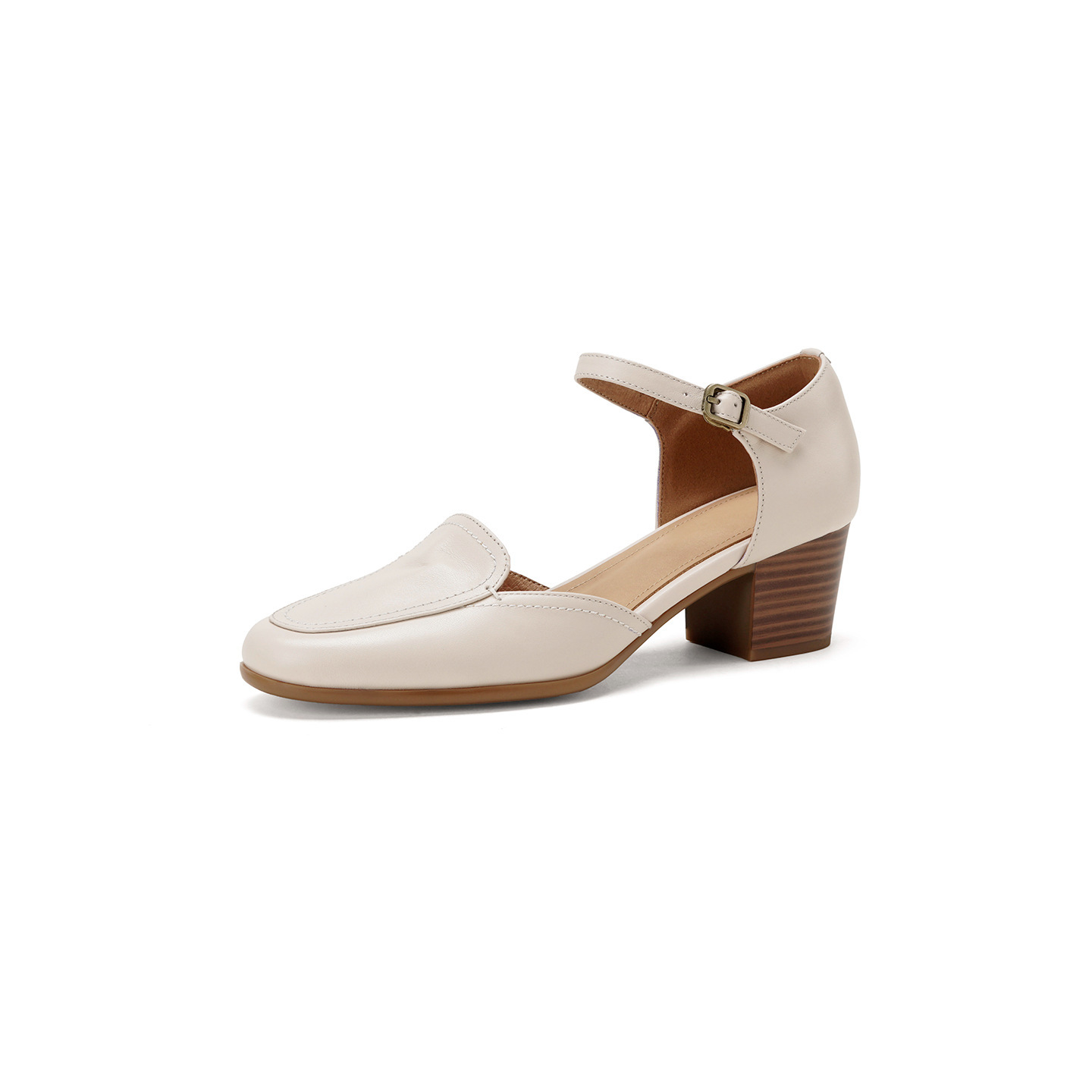 Giày sandal cao gót nữ quai ngang mũi vuông gót 5 cm kiểu Mary Jane — đen