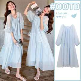 2025春夏新款防晒长袖新款气质长款孕妇连衣裙甜美