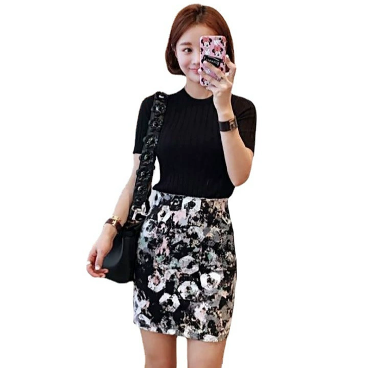 Summer knitted thin sweater, base set, high collar, slim fit, tight