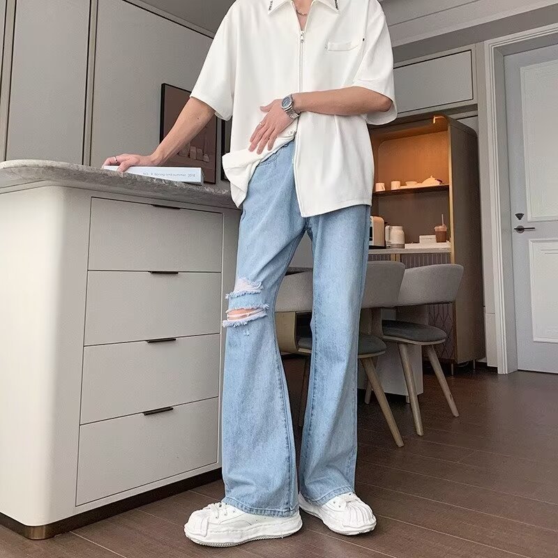 boy European And American High Street Ripped Jeans For Men, Autumn Thin Design Sense Niche Pants, Loose Ins Trend Brand_viptrois.com
