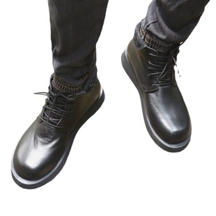 2023 plain couple cowhide lace-up high-top men's shoes business casual men's boots velvet single lining two kinds of lining