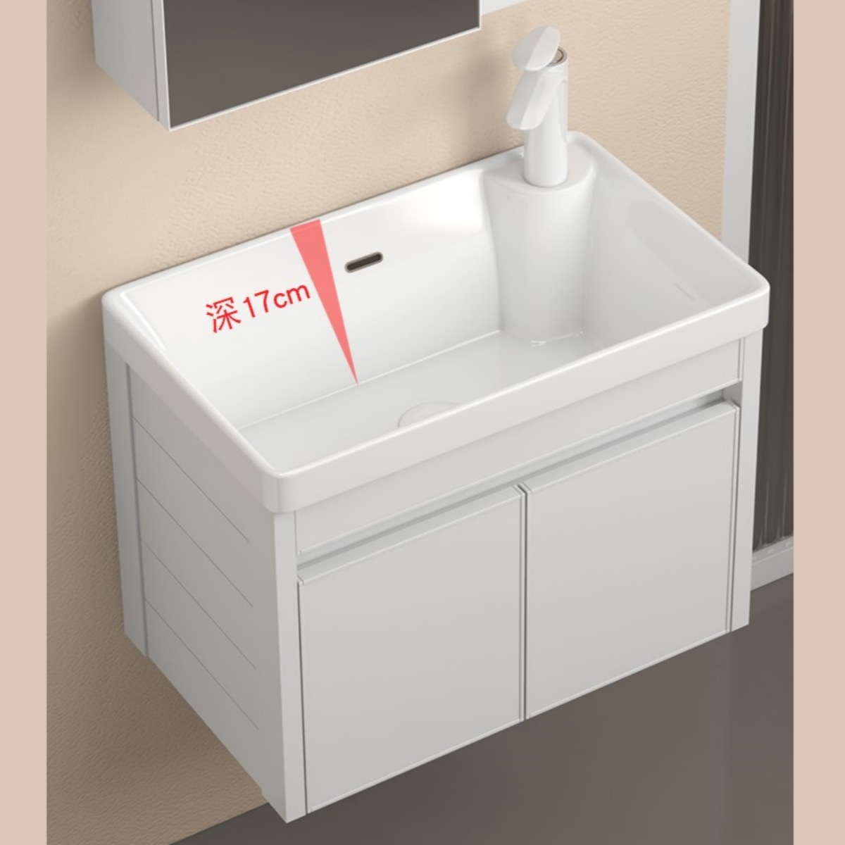 gabinete de baño de aluminio espacial grueso de tipo pequeño gabinete de cerámica integral lavabo