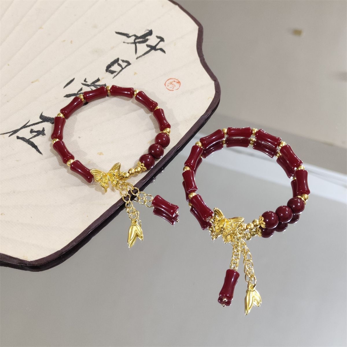 Pulseras de mariposa de oro antiguo estilo chino, nichos de bambú, parejas de madera, estudiantes, colinas de mano, joyas de mano