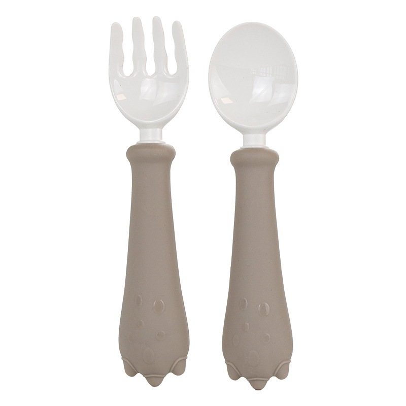 공룡 PPSU 긴 손잡이 포크 스푼-다크 브라운