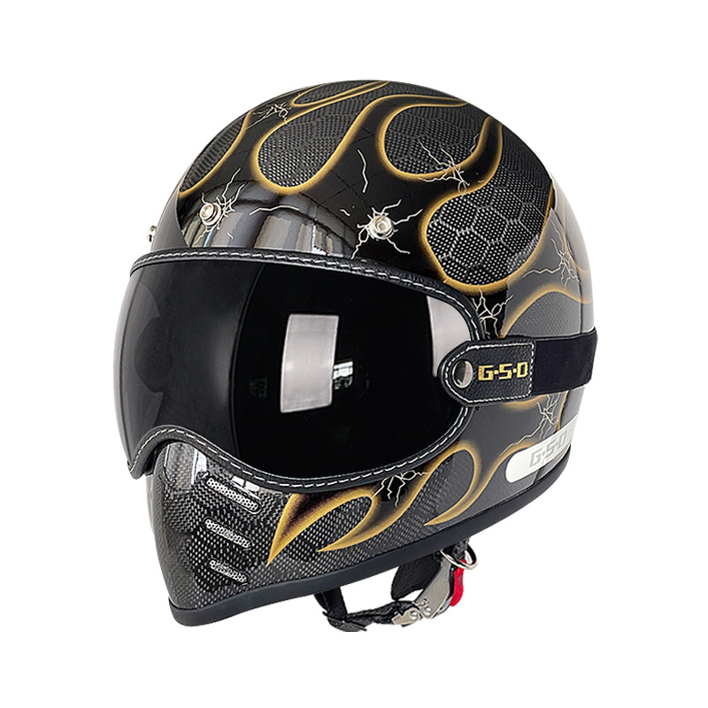 Motosiklet kaskı (dəbilqə) — Motuoche Helmet Electric Motorcycle - dragon-pattern-gold-flame-black-tea-lens-m55-56
