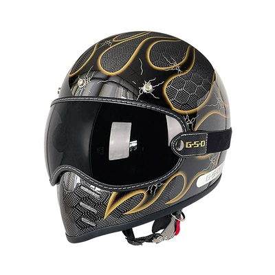 Motosiklet kaskı (dəbilqə) — Full-Face Electric Motorcycle Helmet for Men - dragon-pattern-golden-flame-black-tea-mirror-m55-56