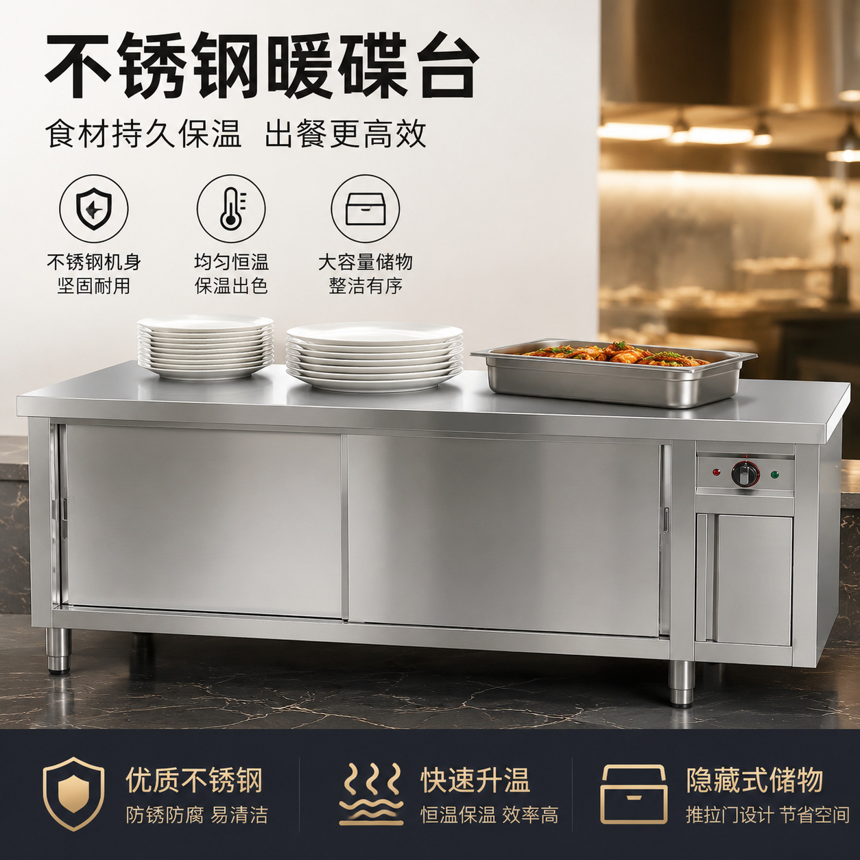 暖碟台商用不锈钢酒店食堂厨房热风循环恒温暖碟柜保温工作台