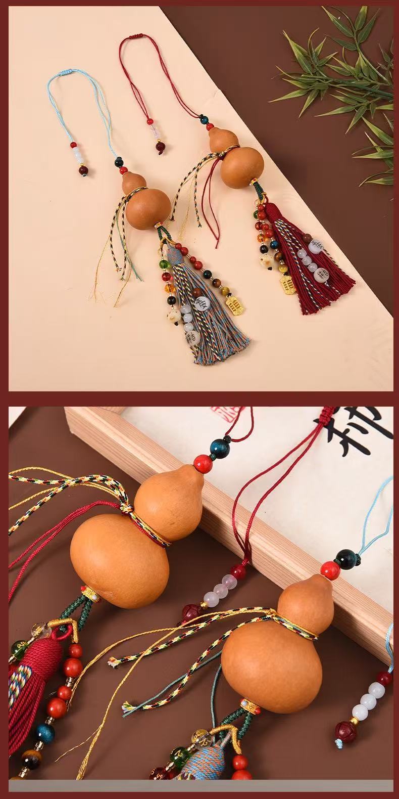 Chinese-Style Gourd Hand-Woven Cotton Rope Tassel Car Hanging Ornament for Good Luck and Fortune, Exquisite Car Interior Accessory, Bag Decoration