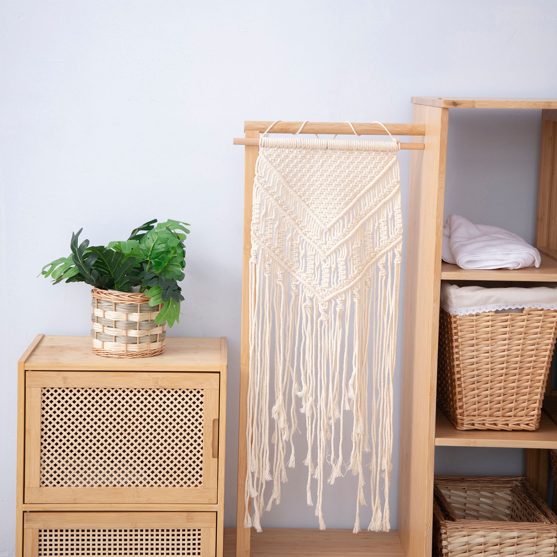 Bohemia transfronteriza Soporte para sombreros Soporte para almacenamiento de sombreros Cuerda de algodón hecha a mano Tapicería de cuerda tejida Tipo V 38*50