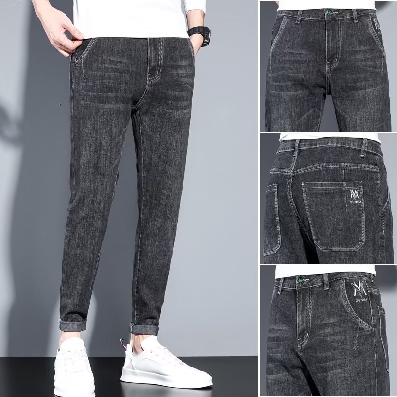 Spring and Autumn New Arrival Cropped Jeans Men's Simple All-match Stretch Slim-fit Small Foot High-end All-match Straight Casual Trousers