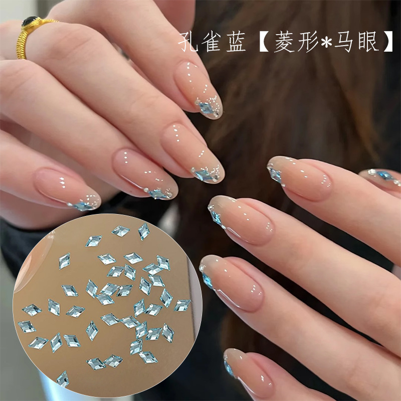 1:1 Imitation Huazi Nail Art Drill Net Red Explosions Ice Penetrating Lake Blue Diamond Horse Eye Flat Bottom Special-Shaped Drill Nail Art Jewelry Drill