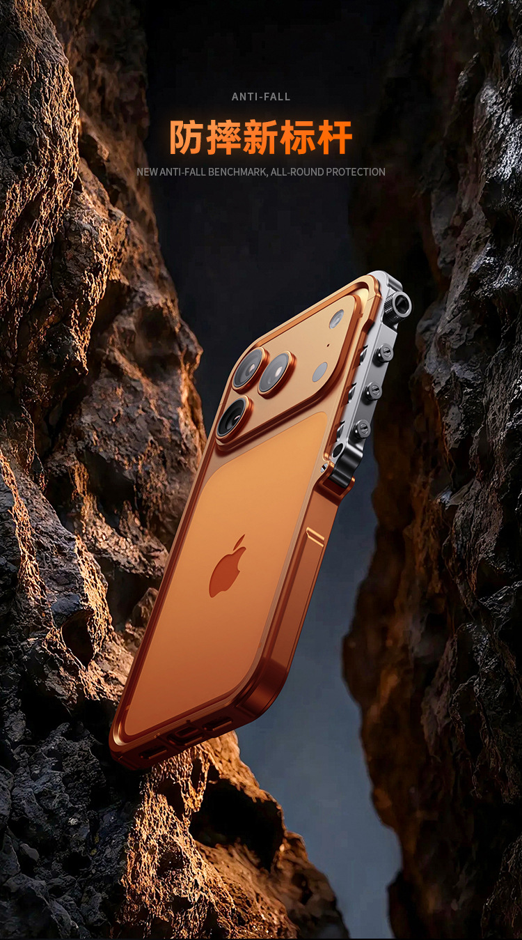 Ốp lưng iPhone viền nhôm chống sốc, khung hợp kim bảo vệ toàn diện cho 17 Pro Max / 16 Pro — Bạc, Xanh dương, Cam, Đen chi tiết 3