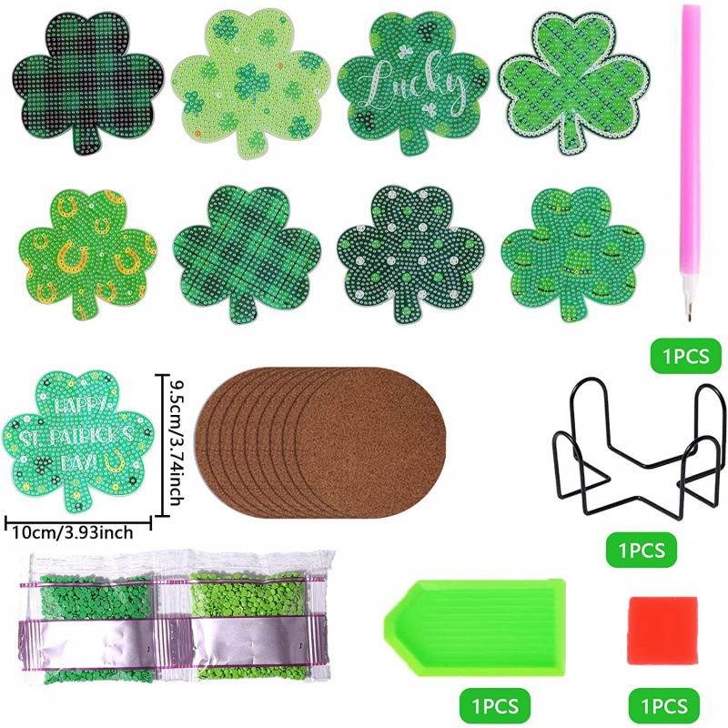 Taza de pintura de diamante personalizada almohadilla de taza de perforación completa almohadilla de aislamiento térmico redonda almohadilla de mesa de comedor de animales DIY forma especial almohadilla de taza con estante al por mayor