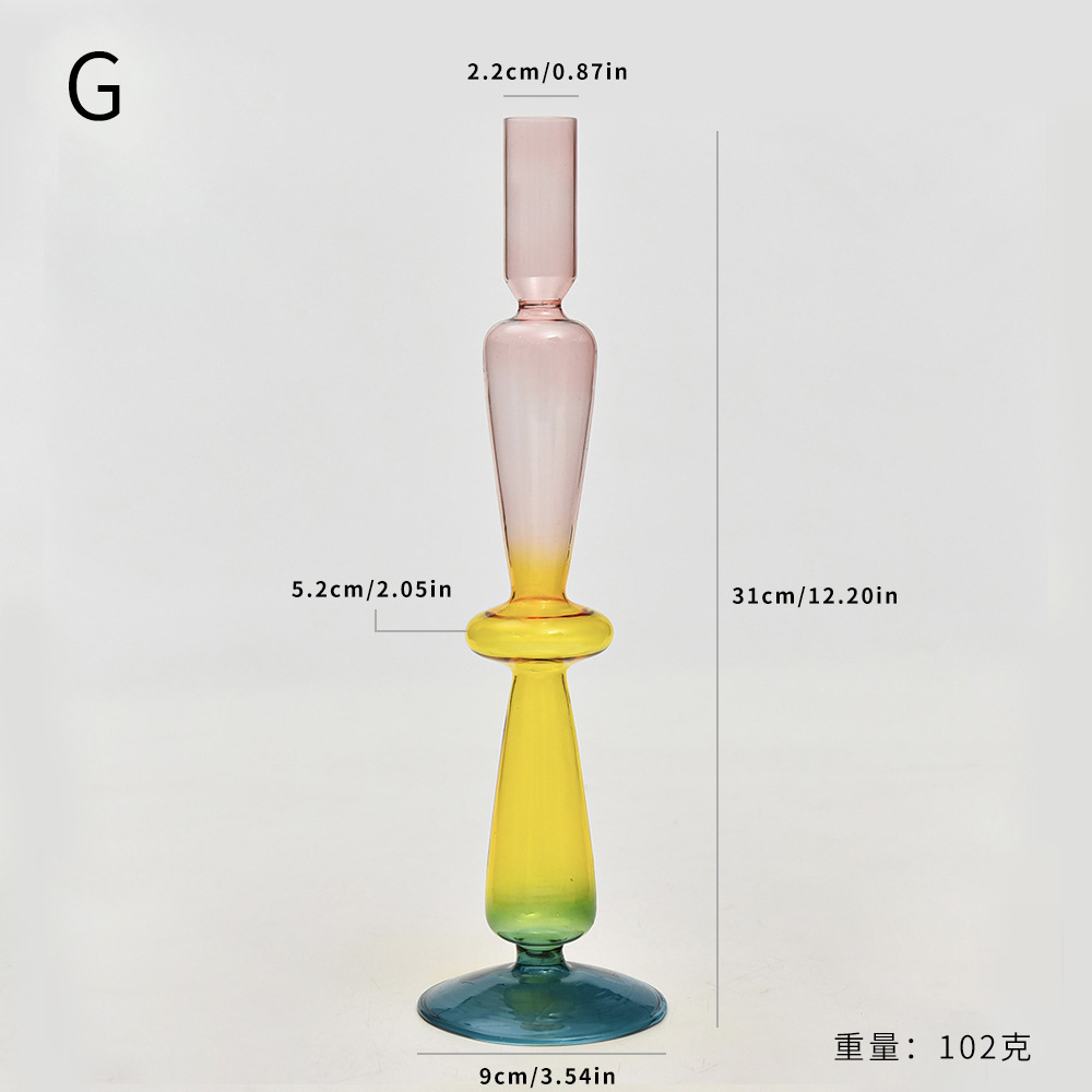 Creativo candelabros de vidrio de color de estilo europeo, adornos para el hogar, accesorios de tiro de boda, fábrica de candelabros de color de contraste retro al por mayor
