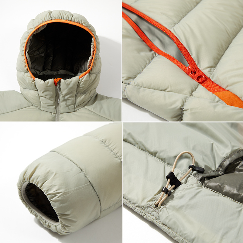 Bird 's Home nuevo color blanco de goma de goma de goma a prueba de viento de color sólido ligero y cálido chaqueta de costilla encapuchada