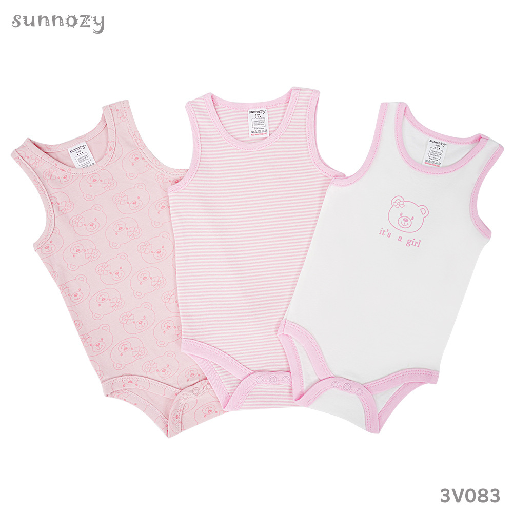 Conjunto de tres piezas de verano sin mangas para recién nacido, mono de algodón puro Clase A con estampado, venta al por mayor.