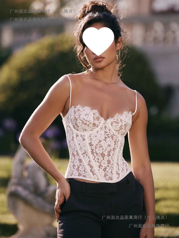 European and American Autumn Women's Fashion New Lace Camisole Tops, Same Style as Internet Celebrities, Fishbone Tops for Women