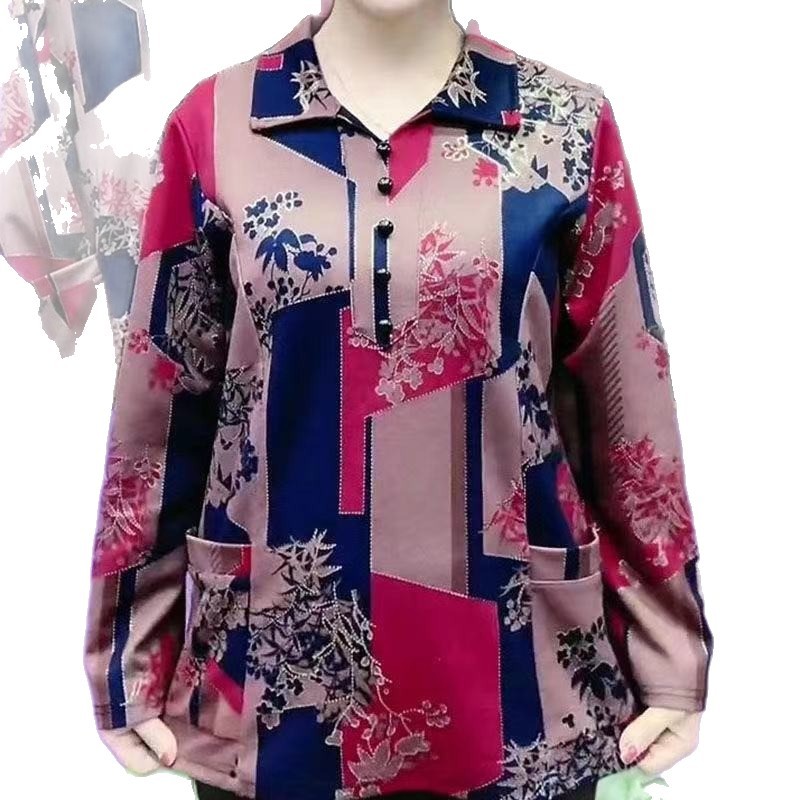 2024 Summer Women's New Floral Shirt V-Neck Mid-Sleeve Shirt Middle-Aged and Elderly Mom's Top Large Size Wholesale