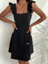 Solid Mid Waist Ruffle Slip Dress��ɫ�������~߅�����B�¶�ȹ