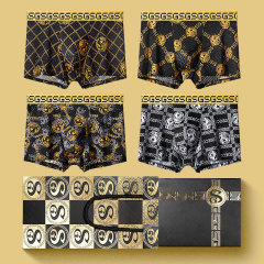 Men's underwear printed with national trend men's pants, fashionable and trendy, personalized straight-leg pants, summer breathable mesh four-corner shorts