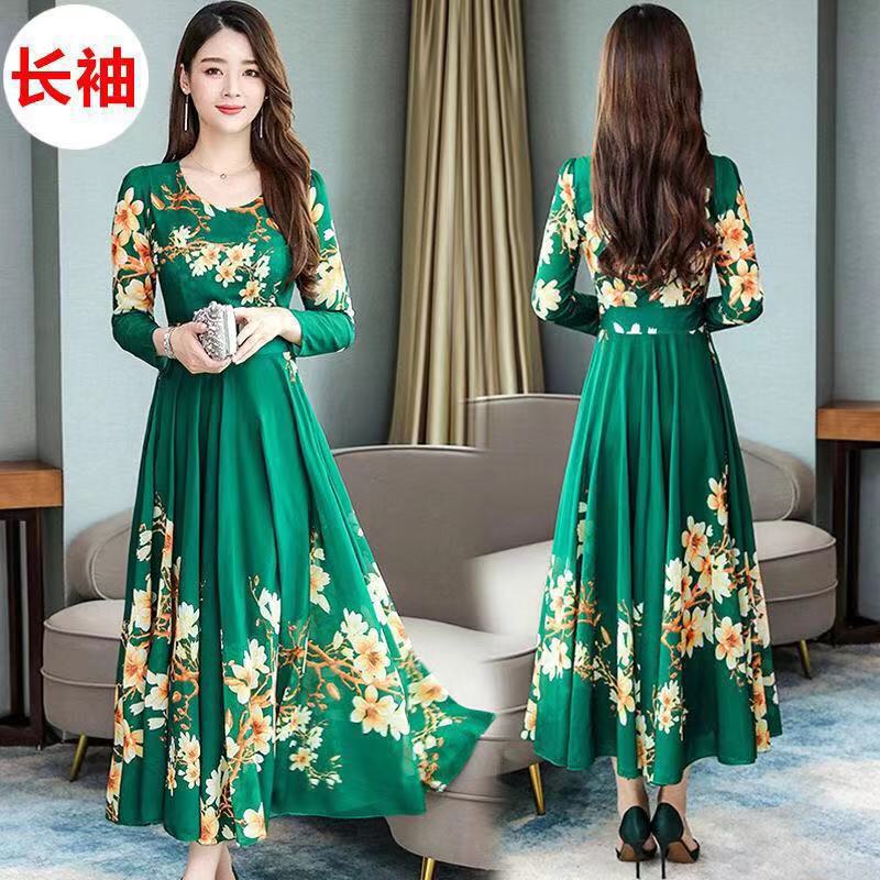2025 new Korean women's fashion spring temperament long sleeve plus size dress long floral skirt cross-border 2025 new Korean women's fashion spring temperament long sleeve plus size dress long floral skirt cross-border