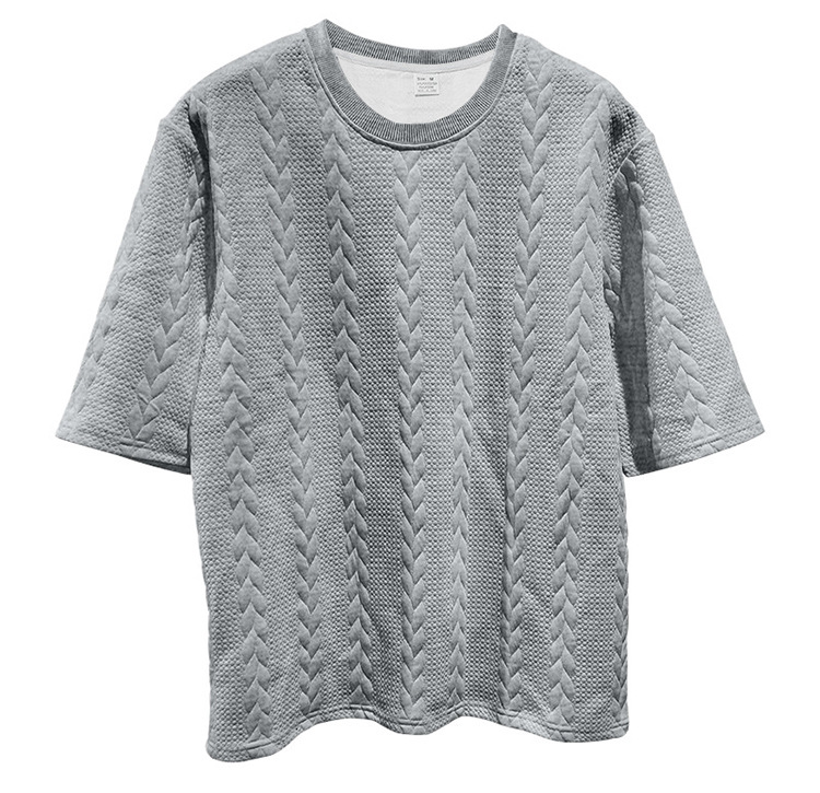 Men's Jacquard Knit Short Sleeve Tee And Shorts Set Solid Color Casual Summer Sport Outfit_viptrois.com