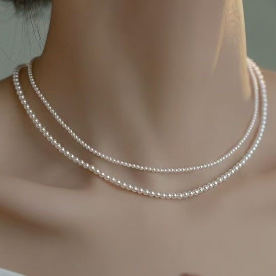 Trendy Pearl Necklace for Women, Clavicle Chain, Light Luxury, Niche Style, French Vibe, Versatile, Summer Glass Pendant