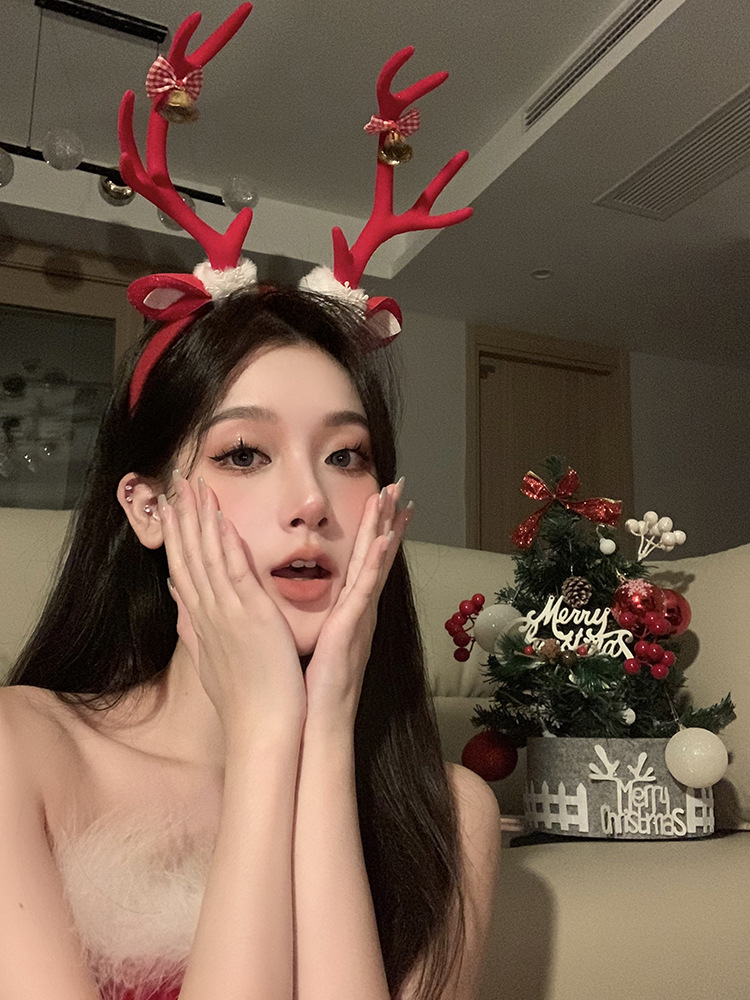 크리스마스 대형 순록 뿔 머리띠 사슴뿔 헤어밴드 촬영 소품 장식