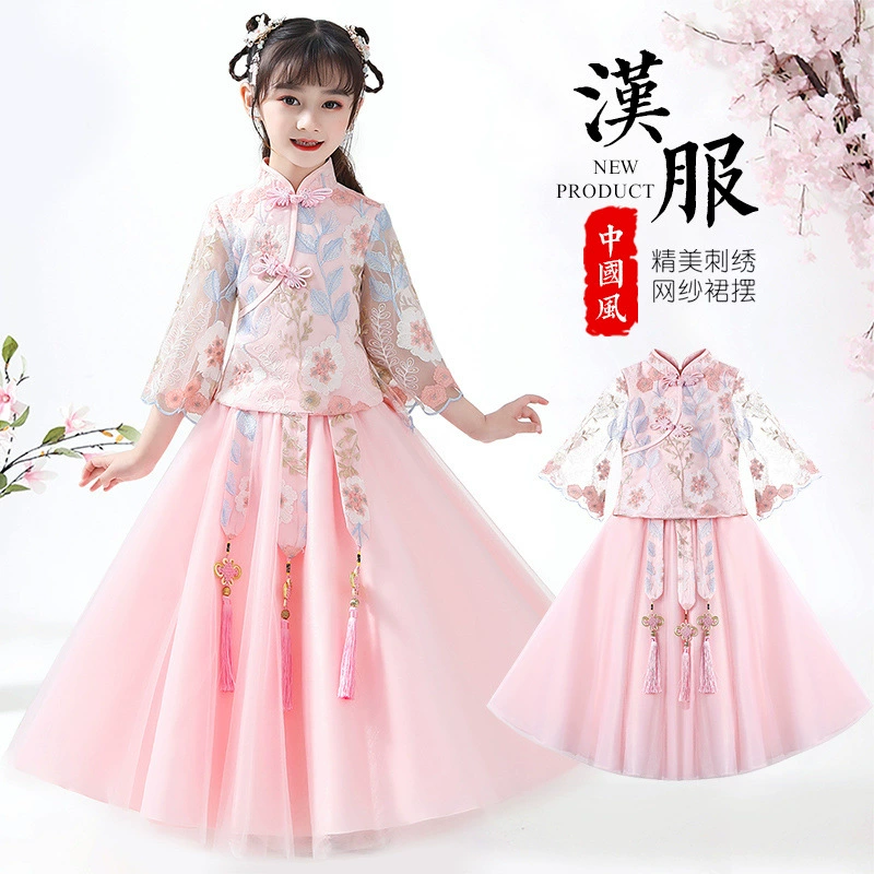 [Коллекция на 7400 человек] Новое весеннее платье династии Хань для девочек, детский костюм Тан в китайском стиле, платье принцессы в западном стиле
