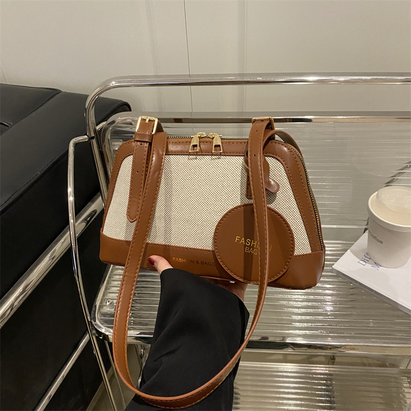 Vintage Damen Handtasche Aus Leinen Patchwork Schultertasche_voghion.com