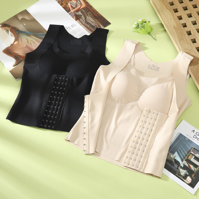 Waist Vest Abdominal Tinting Underwear Push-up Women's Invisible Correction Posture Rimless Shaping Clothes Ice Silk Women