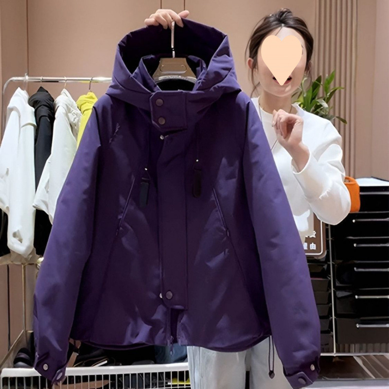 连帽冲锋衣女款2025新款春秋薄款宽松休闲夹克风衣棒球服潮|undefined