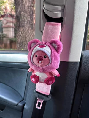 Car seat belt shoulder pad cute high-end feeling little beaver loopy ruby doll car interior decoration (Seat belt shoulder pad) - strawberry-bear-beaver-1-pink-shoulder-pad