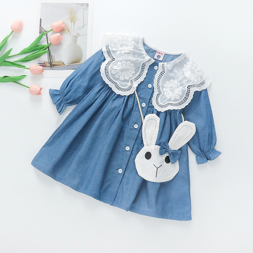 Girls Spring and Autumn Clothes  New Fake Two-piece Dress Shirt Skirt Children's Long Sleeve Princess Dress Western Style Skirt