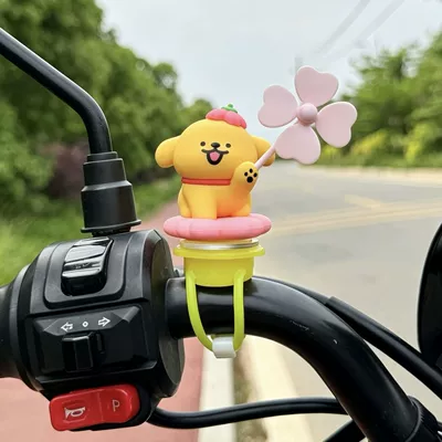 Bicycle dog figurine, windmill line dog ornament, electric vehicle decoration, cute motorcycle accessory (Car ornaments) - line-dog-sakura-yellow-buckle-windmill-style