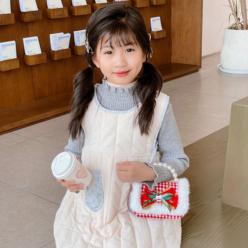 Nuevo bolso de hombro de niñas lindo arco bolso de perla bebé 2025 bolso rojo pequeño viento perfumado bolso para niños