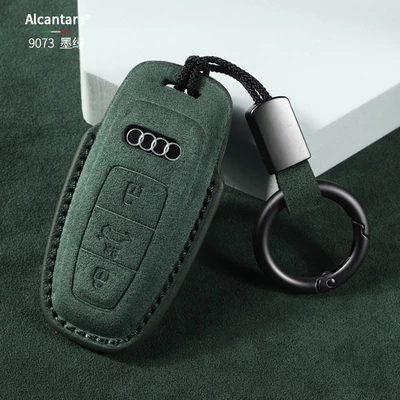 Suede A7 Q7 A8 Q8 Q2L, Car key bag - 1-type-b-dark-green-simple-ring