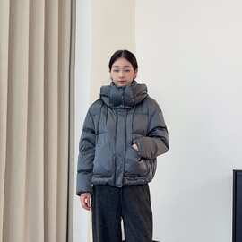 0813-103反季清仓 90白鸭绒 缎面 加厚款连帽款羽绒服女装冬装