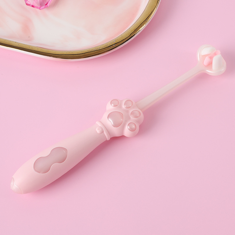Cepillo de dientes de lana suave de dibujos animados de tres lados, garras de gato, cepillo de dientes para niños, niños y niñas lindos, limpieza bucal del bebé, protección de las encías, paquete individual