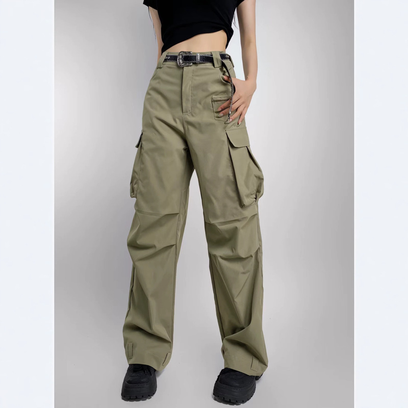 Hot girl overalls women's multi-pocket straight casual pants pure desire fashionable long pants pleated design pants fashion Hot girl overalls women's multi-pocket straight casual pants pure desire fashionable long pants pleated design pants fashion