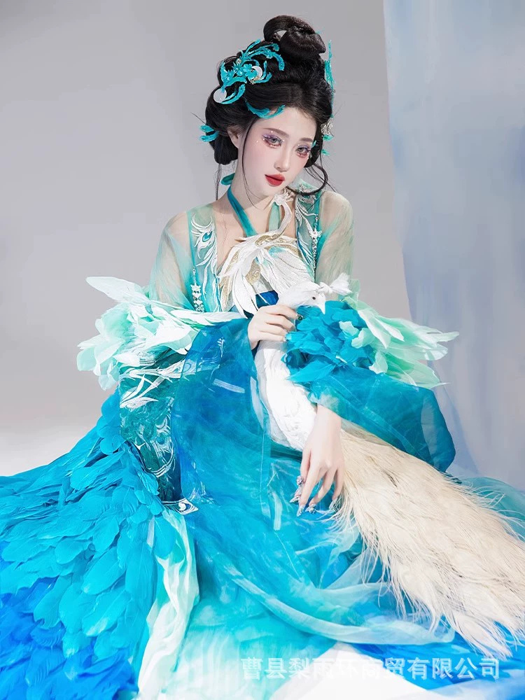 Супер сказочный костюм павлин Ханфу женский тяжелый рабочий вышивка, юбка, юбка с большими рукавами, рубашка, летняя новая