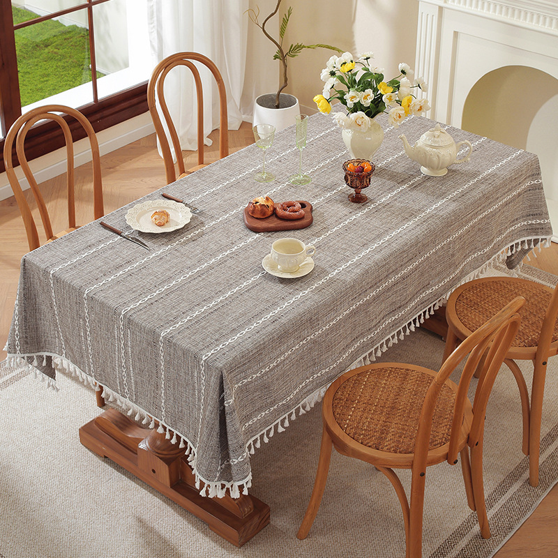 Mantel de Algodón y Lino con Jacquard – Estilo Europeo, con Diseño de Rayas, Ideal para Mesa o Centro de Mesa